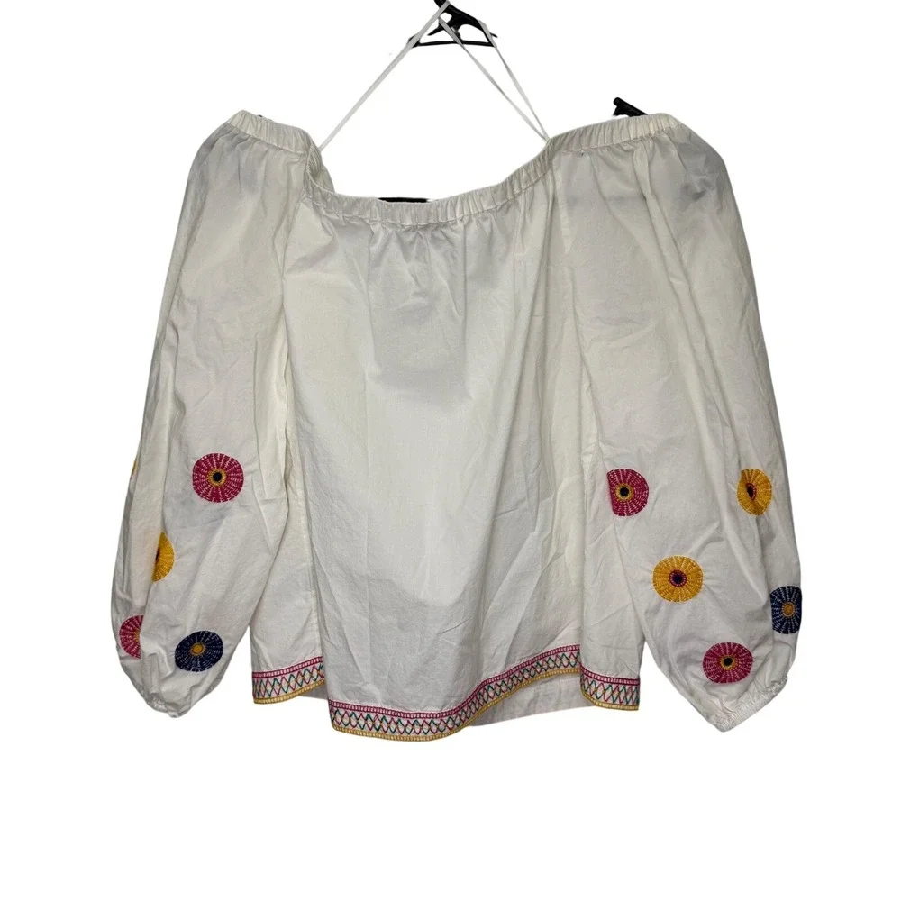 Madewell White Embroidered Off Shoulder Balloon Sleeve Blouse Top‎ Size S - Picture 3 of 6
